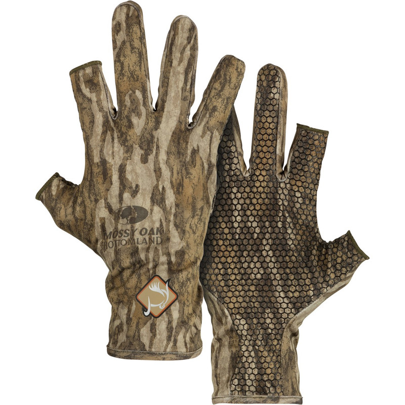 Ol' Tom Fingerless Performance Stretch-Fit Turkey Gloves in Mossy Oak Bottomland Color
